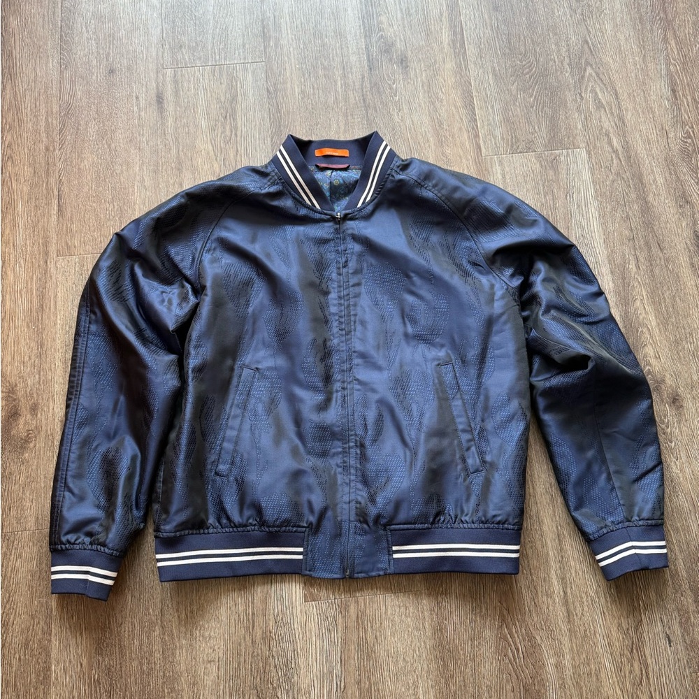 Tallia Men's Navy Floral Textured Bomber Jacket